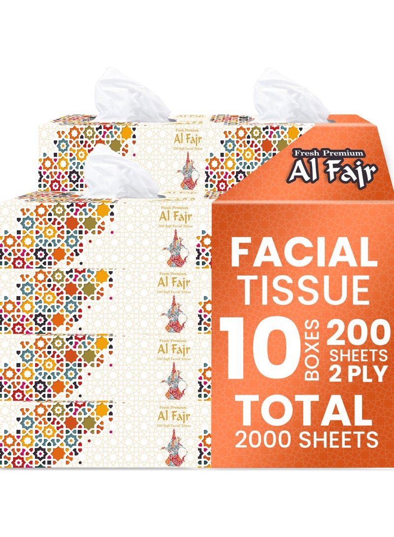 إس إن إتش باكينج علبة مناديل الوجه من الفجر، عبوة من 10 علب، كل علبة تحتوي على 200 منديل × طبقتين، بإجمالي 2000 منديل. - Image 1